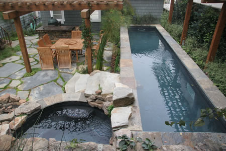 Hermosa Beach Lap Pool with Spa    Rock Features Custom Tile 1