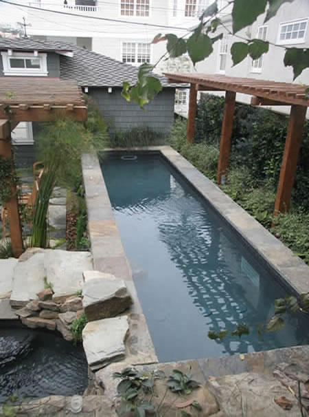 Hermosa Beach Lap Pool with Spa Rock Features Custom Tile 5