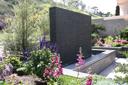 Palos Verdes Estates Outdoor Living Area Custom Water Feature    & Firepit